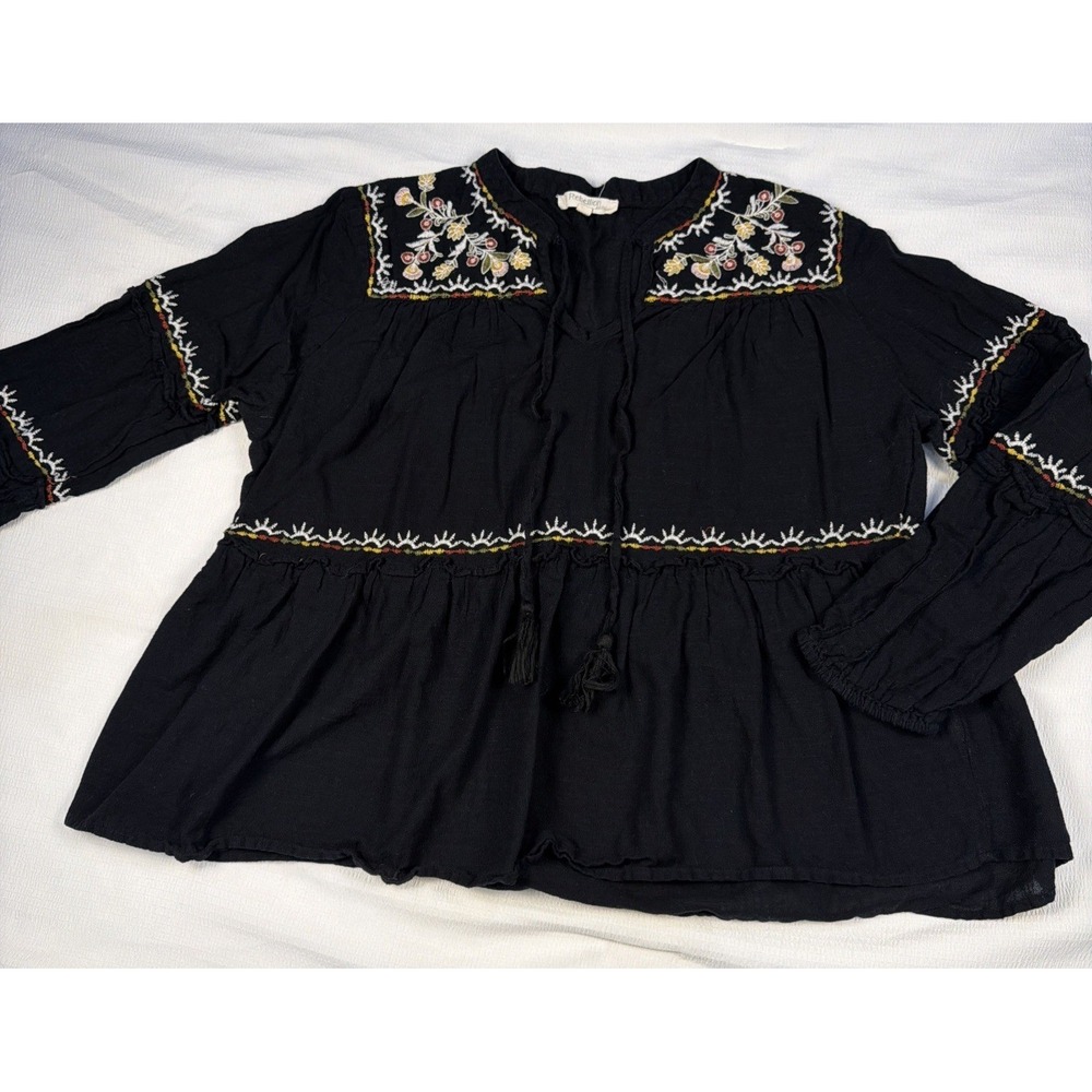 Rebellion Black Embroidered Tassel Peasant Blouse XL Whimsigoth Festival Boho